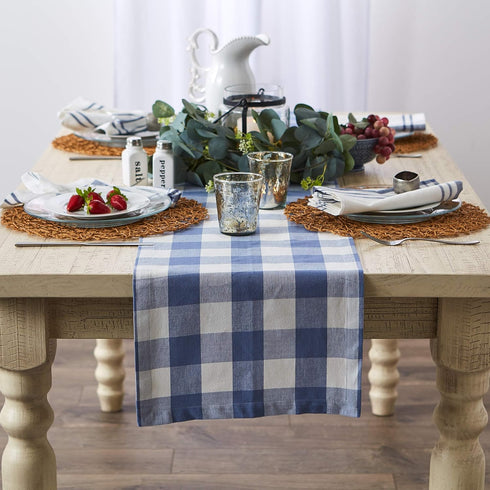 DII Buffalo Check Collection Classic Farmhouse Table Runner, 14x108, Stonewash Blue