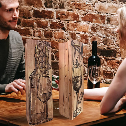 Wine Gift Bags for Wine Bottles, 12 Pack Paper Set with Wood Grain, Bulk for Holiday, Wedding, Birthday