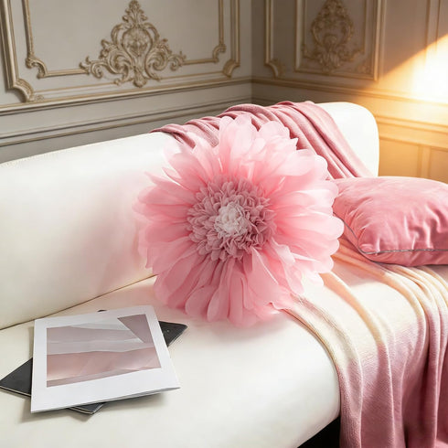 ELSKERJW 3D 14Inch Handmade Flower Round Throw Pillow Cute Decorative Daisy Accent Cushion Elegant Soft Floral Pillow