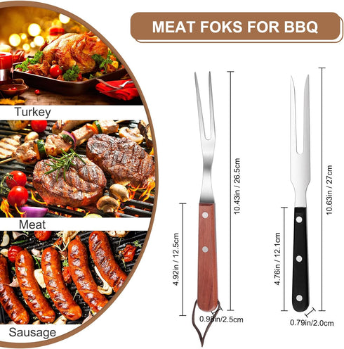 2 Pieces Meat Fork Stainless Steel Carving Fork with Wood Handle, BBQ Grill Steak Tool for Kitchen Cooking Grilling