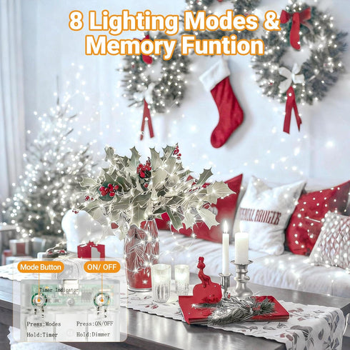 4 Pack 33FT 100LED 8 Dimmable litogo Fairy Lights Battery Operated with Timer, Twinkle String Lights USB-C Powered