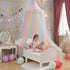 Rainbow Bed Canopy for Girls,Shiny Kids Princess Round Dome Bed Curtain with Star Moon Glitter,Kids Crib Canopy Play