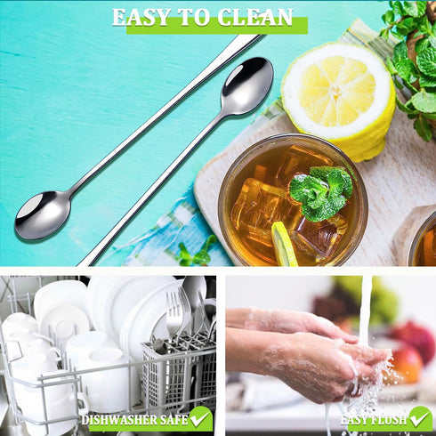 Long Handle Iced Tea Spoon, 9-inch Stainless Steel Cocktail Mixing Stirrers Spoon, Coffee Spoon, Ice Cream Spoon for