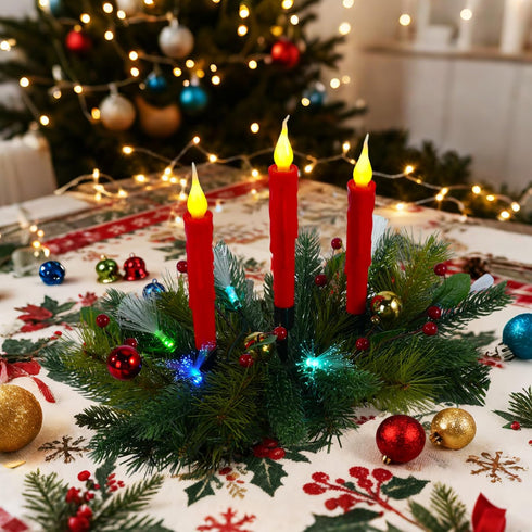 Aokudoni Christmas Decorations: Christmas Table Centerpieces with Artificial Pine Branches Berries Candles