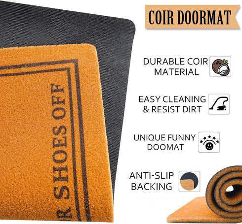 Wipe Your Paws Coir Doormat, 30x17 Inch Funny Welcome Mat for Front Door, Heavy Duty with Anti-Slip Rubber Backing