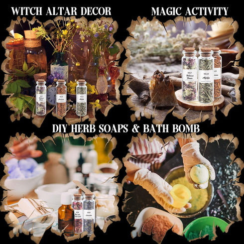 HNSHAG 24pack Witchcraft Supplies Herbs and Flowers Kit, Dried Herb for Spell Jars, Witchy Beginners, Witchcraft Altar