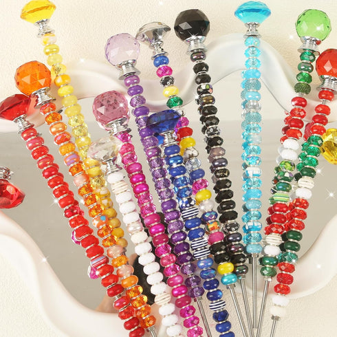 300 12 Pcs Garden Stakes Diy Fairy Wand Garden Stakes Kit, Colorful Large Hole Bead Crystal Diamond Stopper Top
