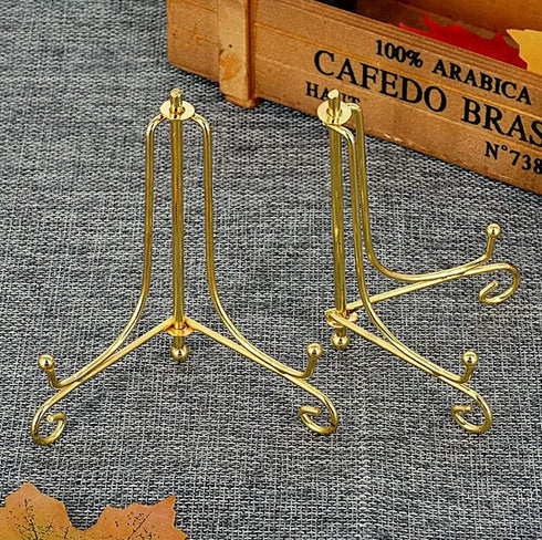 LIONWEI LIONWELI 4 Inch Gold Iron Plate Stand Holder, Easel Display Stand for Plate, Picture, Photo and More, 4 pcs