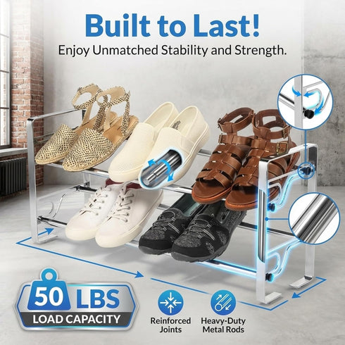 2-Tier Closet Closet, Long Shoe Rack for & Bedroom, Easy To Assemble Wide Sturdy Metal Shoe Storage Shelf, Free