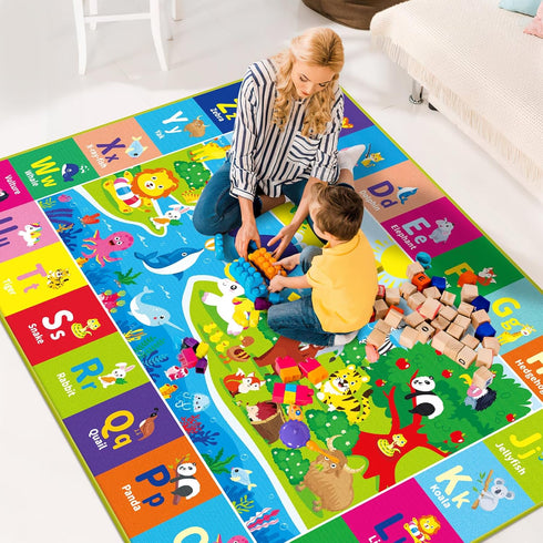 5X7 (78.7 59 INCH) FT Kids Rug for Playroom, Play Mat with ABC & Animals - Super Soft Non-Slip Crawling Rug for Baby