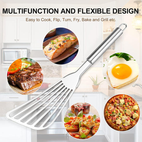 2-Piece Premium Fish Spatula Set, Big Size Stainless Steel Turner for Cooking, Flipping, Frying, and Grilling