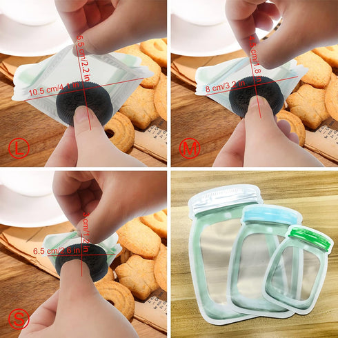 Enkrio 20 PCS Mason Jar Zipper Bags, Reusable Food Storage Bag for Snack, Airtight Zipper Sealed