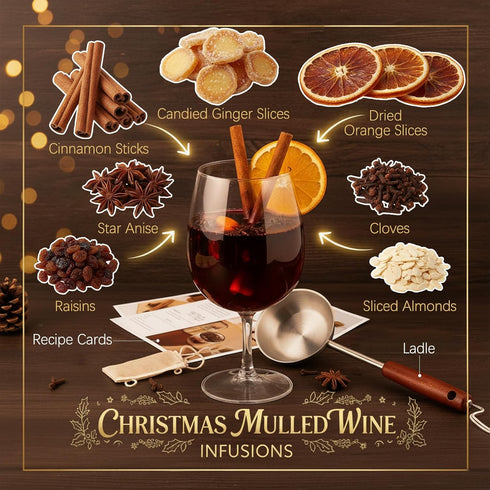 Mulled Wine Spices Kit, Mulling Spices for Apple Cider with Cinnamon, Orange Slices, Star Anise, Cloves, Raisins, Gifts