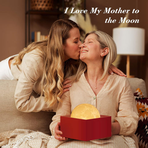 Mydethun 3D Moon Lamp, 5.9" Night Light with Wooden Base, Touch-Dimmable & Rechargeable, Gift for Mom, Home Décor