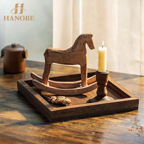 Counter 10inch Hanobe Serving Tray Decor for Table: Small Wood Decorative Trays for Ottoman Coffee Tables - Farmhouse
