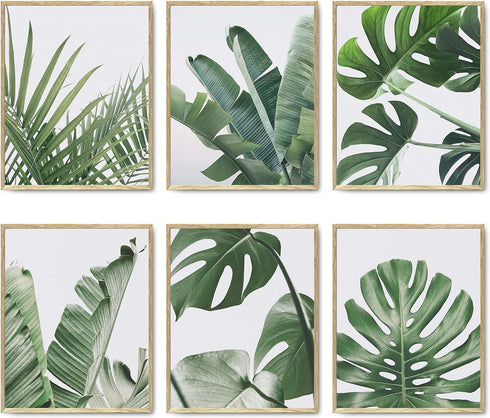 Botanical Wall Art Prints Set of 6, Tropical Leaves Decor Canvas Prints for Wall Decor, Green Wall Art Posters Set for