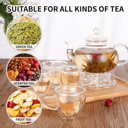 Set, 40OZ/1200ml 4 Set Glass Teapot Stovetop Safe Glass Tea Kettle with Double-Wall Tea Cups & Loose Tea Infuser & Tea