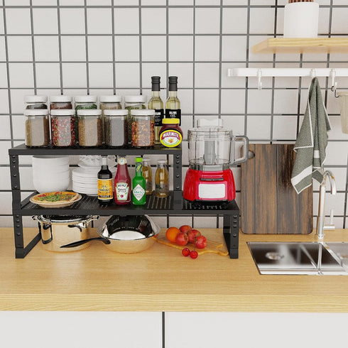 Countertop Desktop(1Pack/Black/Large-with Jojocross Expandable Cabinet Shelf Organizer Storage Spice Rack Shelves