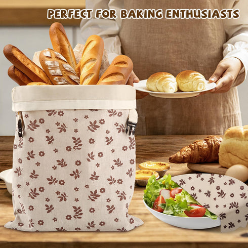 VAKEEN 3 Beeswax Bread Bags, Reusable Organic Linen Beeswax Bread Bag for Sourdough, Keep Fresh and Large Capacity