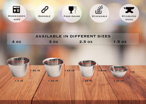 EHOMEA2Z Ramekins Stainless Steel Condiment Sauce Cups, Metal Ramekins, Commercial Grade, Multifunctional, Ideal for All Hot and Cold Sauces, Individual Portion Cups (12, 1.5 oz) by EHOMEA2Z