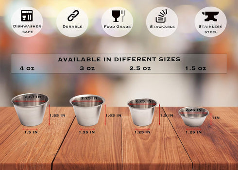 EHOMEA2Z Ramekins Stainless Steel Condiment Sauce Cups, Commercial Grade, Ideal for All Sauces (12, 3 oz)