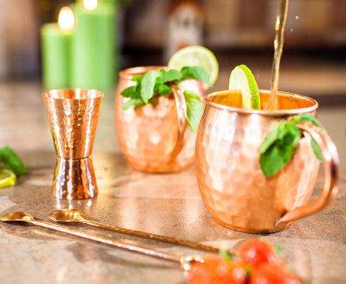 Copper Jigger, Double 1oz/2oz Measuring Jigger for Cocktail Mixing, Solid Hammered Copper to Prevent Tarnish