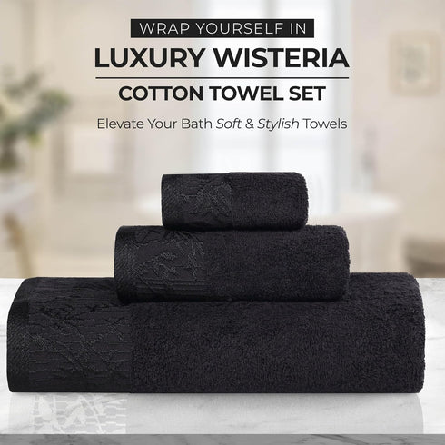 6 Set, 2 2 2 Superior Piece Cotton Towel Floral Jacquard Dobby Border, Quick Dry, Decorative Bathroom, Shower, Bath