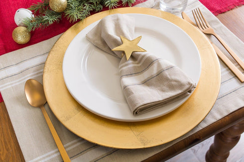 DII French Stripe Dining Table Placemat Set, 6 Piece, 13x19 Inches, Taupe/White, Farmhouse Style