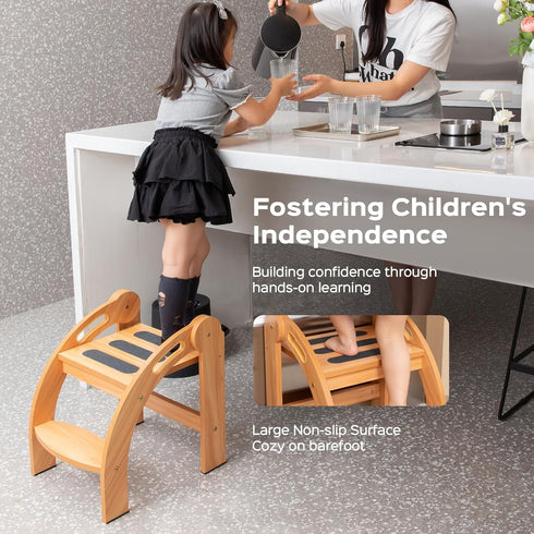12-Inch StrongTek Kids Step Stool with Handrails, Foldable Safety Stool, Wide Non-Slip Surface, Wooden Step Ladder