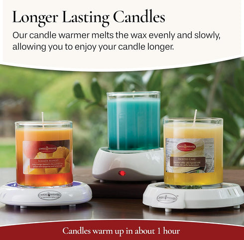8-Hour CANDLE WARMERS ETC. Auto Shutoff Candle Warmer Plate (White, Plug-in) Modern Candle Wax Warmer with Timer