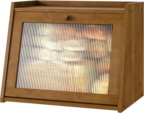 kiplant Large Bread Box for Kitchen Counter, Brown Bamboo Bread Storage Container with