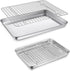 P&P CHEF 4 PCS Toaster Oven Pans Trays with Racks Set, Stainless Steel Small Baking Pan and Cooling Rack