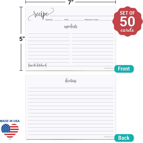 321Done 5x7 Recipe Cards (Set of 50) White Modern Contemporary Scribble - From the Kitchen Of - Double-Sided for Weddings, Bridal Shower, Baby, Recipe Gift Exchange - Made in USA - Vintage X-Large