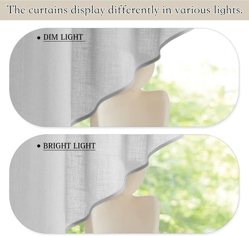 RYB HOME Semi Sheer Valance Curtains, 36 x 63 inches, 2 Panels, Dove Grey, Linen Texture Wave Fabric for Light