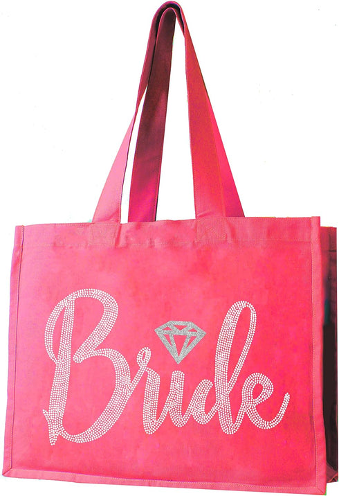 Giant Canvas Bride Tote Bag - 18" x 14" Diamond Motif Rhinestone Totes for Bridal Shower Gifts and Wedding Accessories