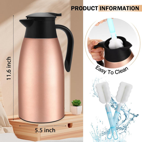 2 Pcs 68oz Thermal Coffee Carafes, Insulated Stainless Steel for Keeping Hot, Includes 2 Brushes