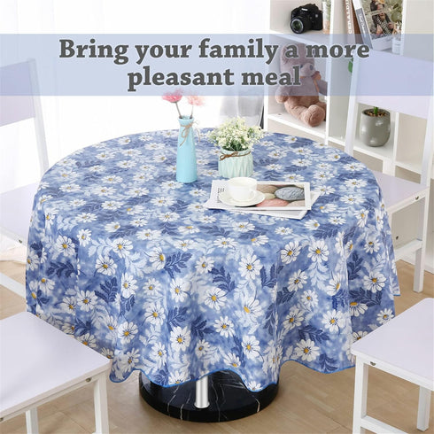 uxcell Waterproof Vinyl Round Tablecloth 60" Dia, Blue Flower Pattern for Wedding/Restaurant/Parties