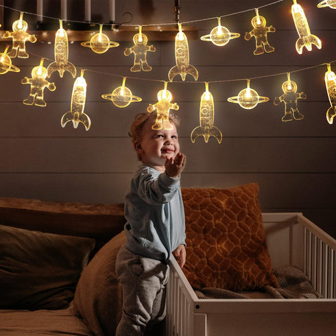 20 LED Children's Room LED String Light Astronaut Spaceship Rocket Pendants Holiday Party Lights Wall Window Nursery