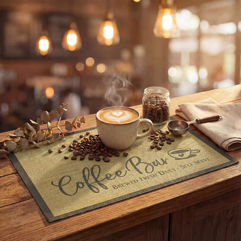 Set 2, Artoid Mode Coffee Bar Mat of Plastic Vinyl Washable Woven Non-Slip Table Mats for Coffee Machine Decor