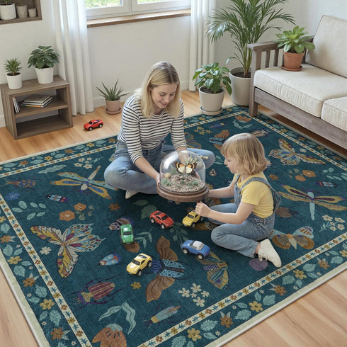 5x7 Decor(5'x7',Dark Beeiva Insect Print Rug for Bedroom - Soft Washable Non Slip Butterfly Playroom Rugs for Living