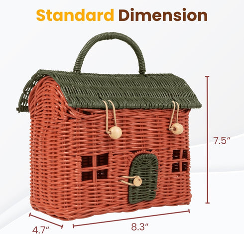 KOLWOVEN Rattan Storage Basket with Lid - Mouse in a Box - Small Doll House - Decorative Hand Woven Shelf Organizer