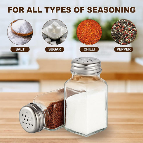 Set, 2 Salt and Pepper Shakers Salt Shaker Pcs,High Transparency Glass Stainless Steel Kitchen Tools Home Essential