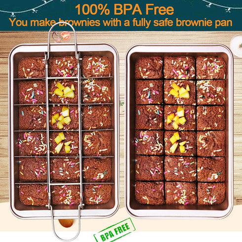 Non-Stick Brownie Pan with Dividers, High Carbon Steel Baking Pan for 18 Pre-Cut Brownies