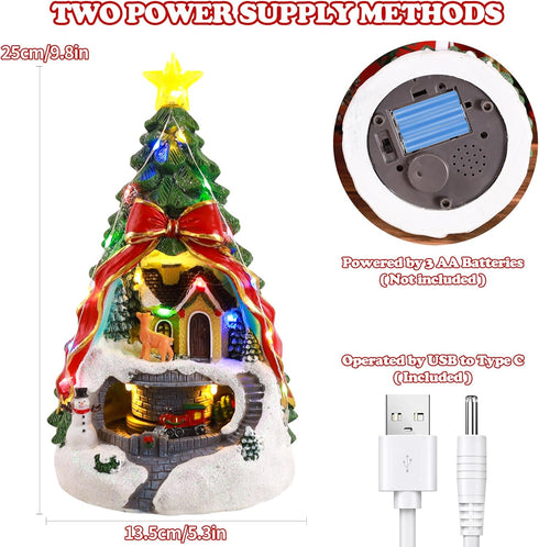 ZPCO Musical Christmas Village with Spinning Train Deer - Pre-Lit Artificial Christmas Tree - Battery & USB