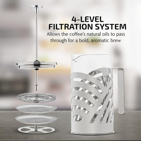 OVENTE 20 Ounce French Press Coffee Maker, Heat Resistant Borosilicate Glass, 4 Level Stainless Steel Filter System,