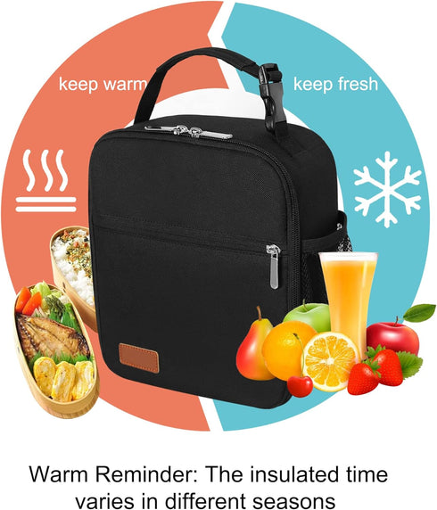Durable Lunch Box for Men & Women, Reusable Small Lunch Bag in Black for Adults