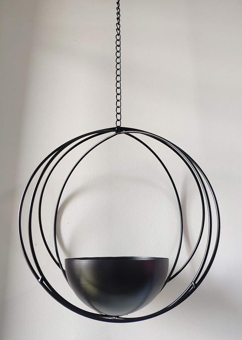 RISEON Boho Black Metal Plant Hanger,Metal Geometric Hanging Planter, Modern Planter, Mid Century Air Plant Holder