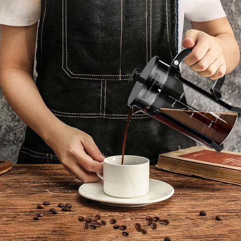 French Press Coffee Maker, 304 Stainless Steel, 4 Filters System, Borosilicate Glass, BPA-Free, Brewed Tea Pot