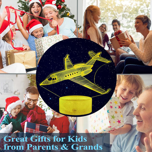 3D 16 Airplane Night Light, Plane Gifts, Aviation Illusion Night Light with Colors Changing, Remote Control with Timer