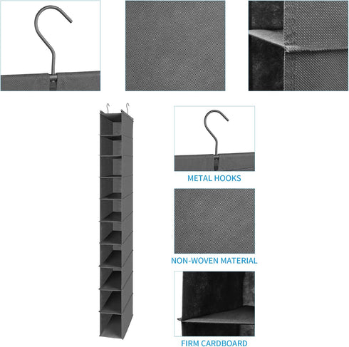 MAX Houser 10-Shelf Hanging Shoe Shelf Organizer, Pack of 2 for Closet Storage, Grey
